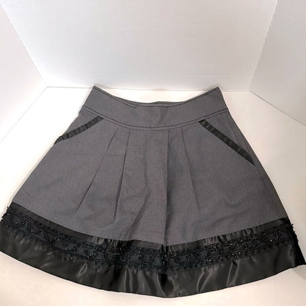 Marc Jacobs Skirt 4 Gray Black Pleated Satin Beaded